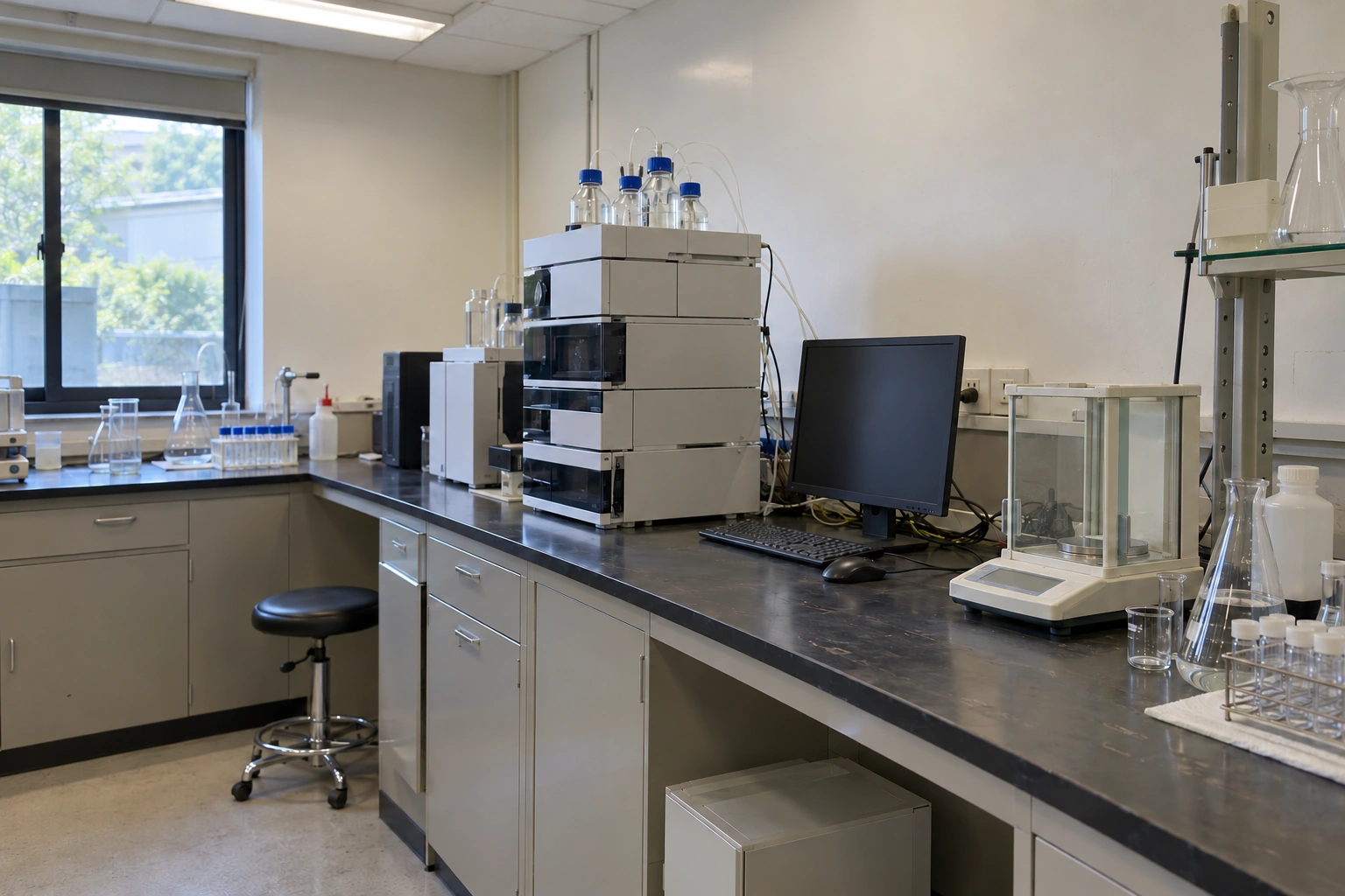 Quality-control room with laboratory benches